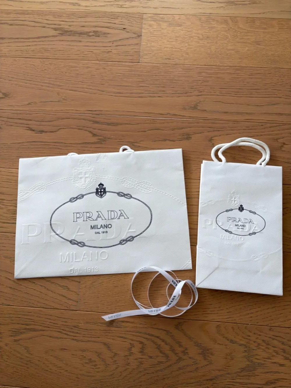Prada Milano White Embossed Shopping Bag Set